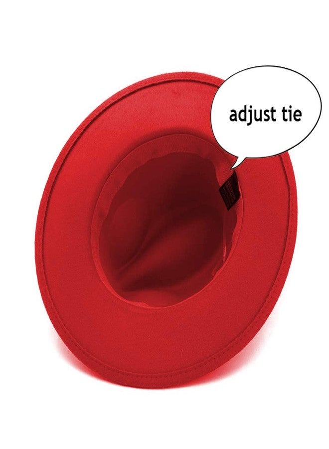 Gossifan Lady Fashion Wide Brim Felt Fedora Panama Hat with Ring Belt Red - Image 2